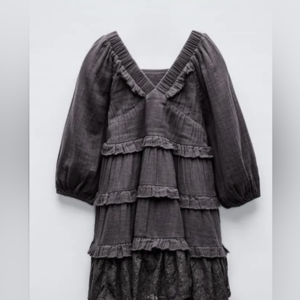 Zara Charcoal Kids Dress with Ruffle Details and ruffle skort 2 Zara piece for 1